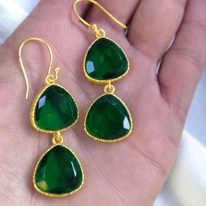 Green Quartz Gemstone Earrings 14k